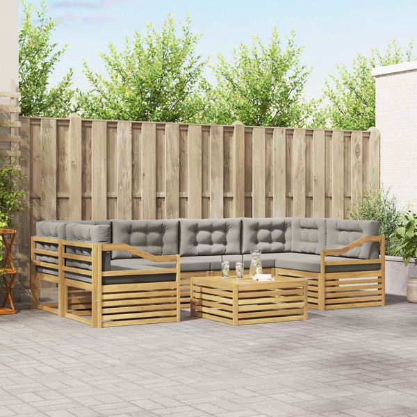 vidaXL Outdoor-Sofagarnitur 7 pcs Weiß und Hellgrau Polyester 3390141