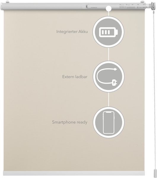 Lichtblick Sonnenschutzsysteme GmbH Bluetooth-Rollo Palermo 65 cm x 190 cm (BxL) Beige Verdunkelnd & Thermofuntion; Klemm- und schraubbar; Motor per App oder manuell steuerbar Bild 3