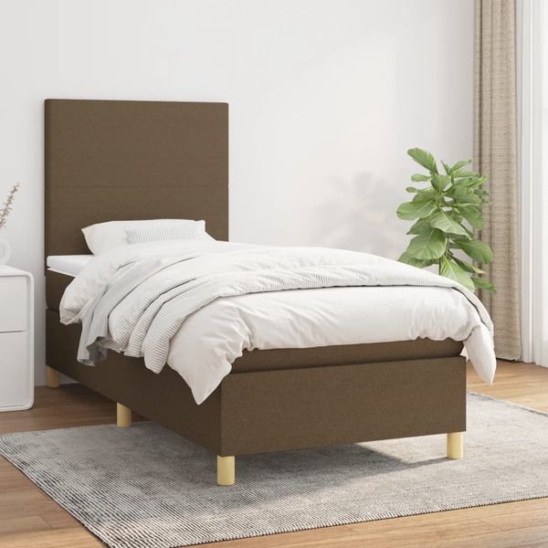 vidaXL Boxspringbett mit Matratze Dunkelbraun 90x190 cm Stoff 3142140
