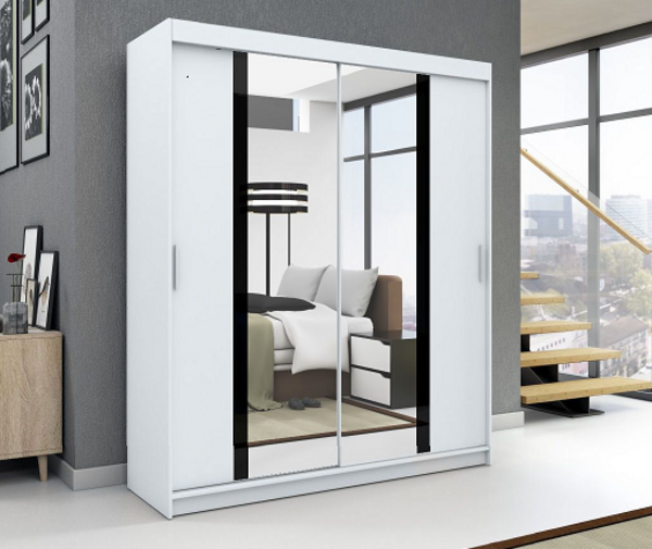 Schwebetürenschrank BRANI 2-türig Schrank 160 cm (mit Spiegel) Farbe: Weiß