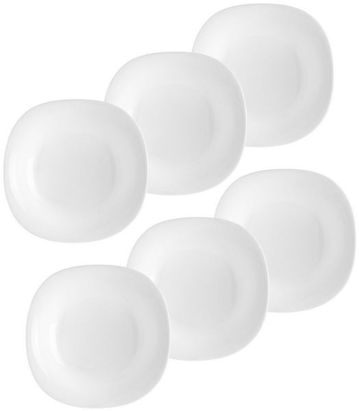 Annastore Geschirr-Set 6er Set Opal Geschirr weiß Speiseteller Suppenteller Dessertteller, 6 Personen, Eckige Teller, Stoßfest, Bruchfest