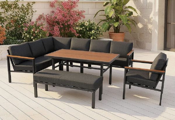 Gardissimo NORTON Alu Ecklounge Gartenmöbel Bambus Sitzgruppe grau