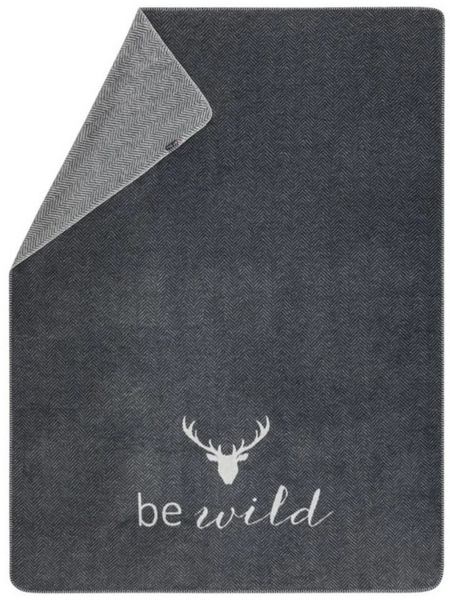 Fussenegger nachhaltige Wohndecke be wild Hirschkopf anthrazit 150x200 Bild 4