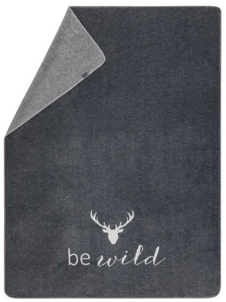 Fussenegger nachhaltige Wohndecke be wild Hirschkopf anthrazit 150x200 Bild 3