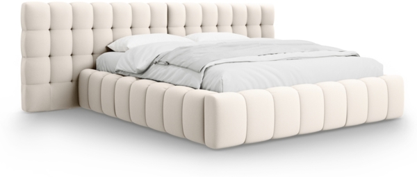 Micadoni Stauraumbett mit Doppelkopfteil Mamaia Strukturierter Stoff Neve Helles Beige 160x200