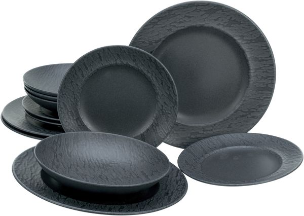 Schiefer Schwarz, Tellerset 12-tlg (mo)