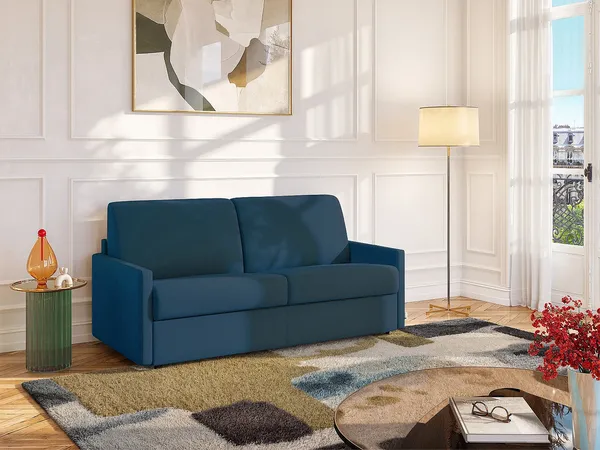 Schlafsofa 3-Sitzer CALIFE - Stoff - Marineblau - Liegefläche: 140 cm - Matratzenhöhe: 18 cm