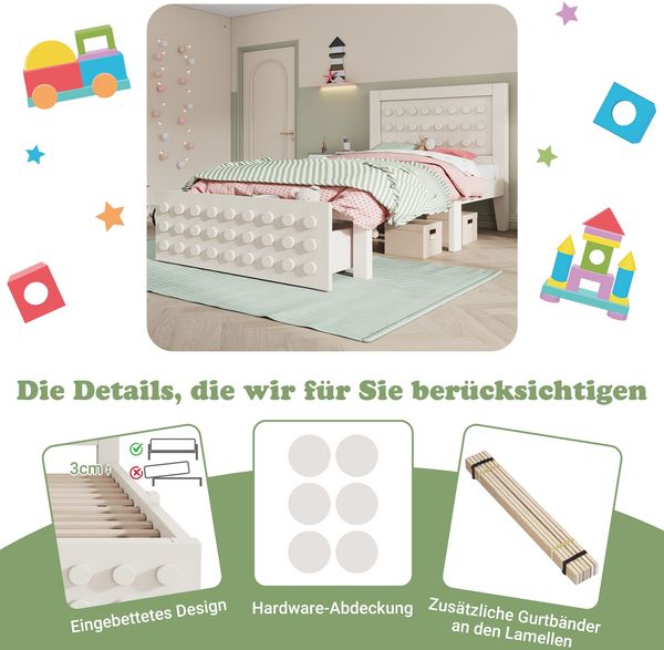 Bett mit Kreativem Block Design, Schubladen + Unterm Bett Stauraum,Weiß,90*200cm,ohne Matratze Bild 6