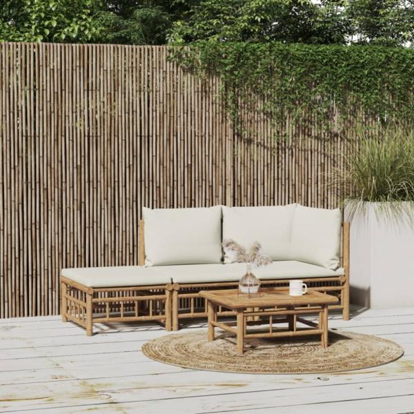 vidaXL 3-tlg. Garten-Lounge-Set mit Kissen Creme Bambus 3155204