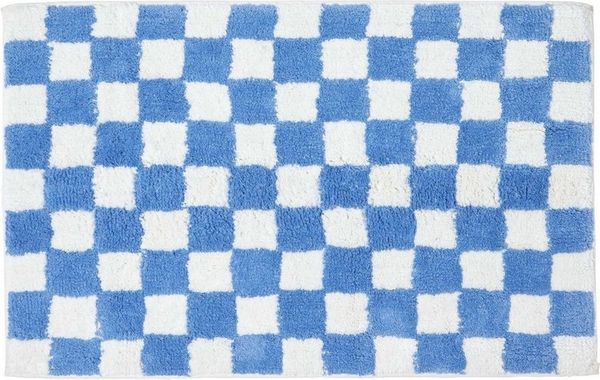 Homescapes Badematte Rutschfeste Badematte blau-weiß mit Schachbrett-Muster, 50 x 80 cm, Höhe 20 mm, 50 x 80 cm