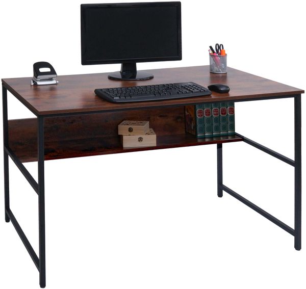Schreibtisch HWC-K80, Bürotisch Computertisch Arbeitstisch Ablage, Metall MDF 120x60cm ~ braun