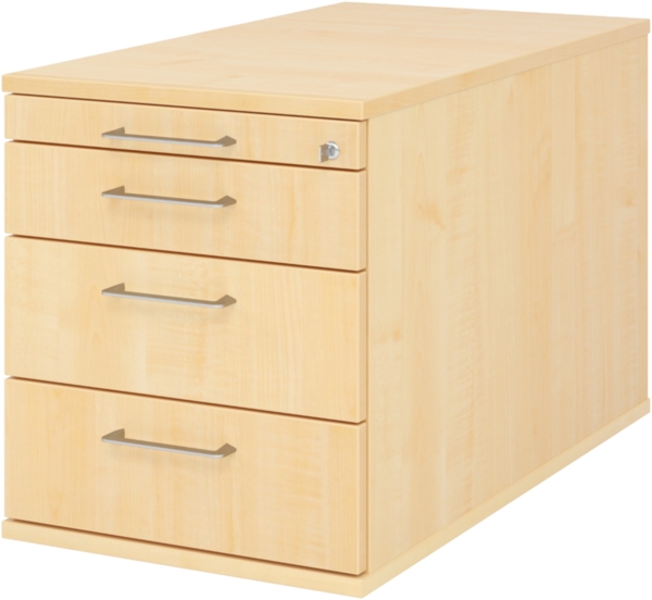 bümö Rollcontainer mit Schubladen, Container abschließbar aus Holz in Ahorn - Rollwagen für's Büro als Schreibtisch Unterschrank, Bürocontainer od. Schreibtischcontainer mit Bügelgriffe, TC30-3-3-BS