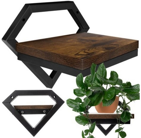 Ruhhy Wandregal Wandboard Wandhängender Loft Blumenständer Modernes Diamant-Regal, Wandregal im Loft-Stil, Diamantdesign aus mattschwarzem Stahl für einen modernen Look