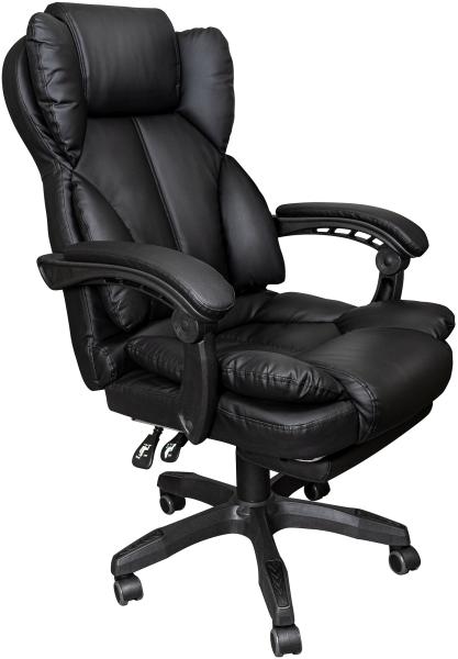 Schreibtischstuhl Bürostuhl Stoff Gamingstuhl Racing Chair Chefsessel mit Fußstütze Schwarz - Kunstleder