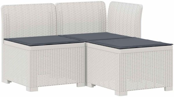vidaXL 3-Sitzer Garten Sofa mit Kissen Rattan-Look PP Weiß 8011899