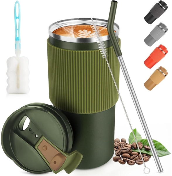 CS COSDDI Thermobecher Isolierbecher Kaffeebecher 450ml Edelstahl A3 Green