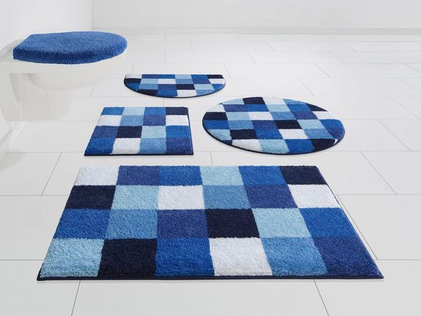 Grund Badematte Mosaik, Badvorleger, Badezimmer Teppich, sehr weich, Höhe 20 mm, rutschhemmend beschichtet, fußbodenheizungsgeeignet, Kunstfaser, halbrund, angenehm weich, auch als 3 teiliges Set erhältlich, Made in Europe