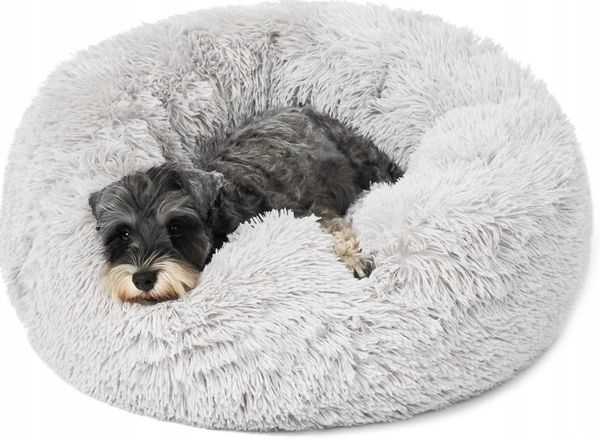 KomfortHome Tierbett Hundebett Katzenbett Donut 80cm Plüsch Shaggy Rutschfest Weich, Haustierbett Rund Flauschig Waschbar Hundekorb Katzenkissen
