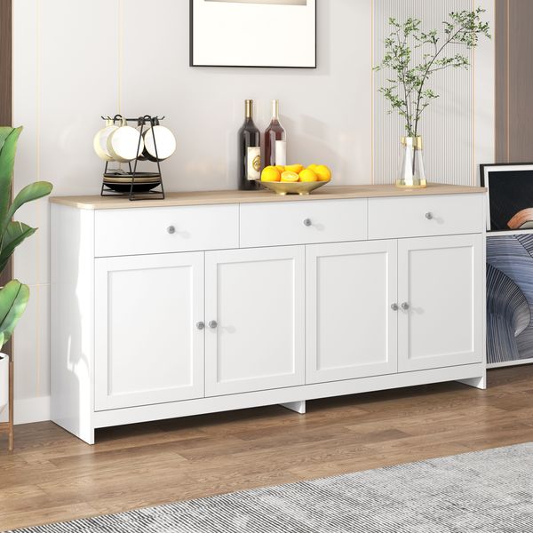 Sideboard mit drei Schubladen weiß-holzfarben 160×37×75 cm aus MDF und Spanplatte