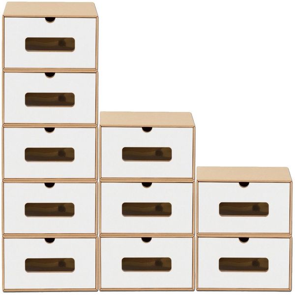 BigDean Schuhbox 10 Boxen stapelbar mit Sichtfenster & Schublade Schuhe Spielzeug etc. (Set, 10 St, Schuhbox), Bemalbar, Dekorierbar, Stapelbar
