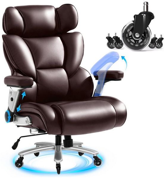 FLEXISPOT Bürostuhl Bürostuhl Premium Big Max Ergonomischer Bürostuhl 300 kg (63,5 cm breiter Sitz, Extra dickes Sitzpolster, leise Rollen), mit aufblasbarer Lordosenstütze), Heavy Duty Office Stuhl, Schreibtischstuhl für XXL