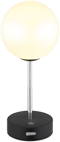 LED Tischleuchte, Edelstahl, Schwarz, Touchdimmer, USB-Akku, H 28 cm