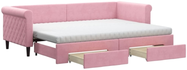 Tagesbett Ausziehbar mit Schubladen und Matratze Rosa 80x200 cm Samt 3197839