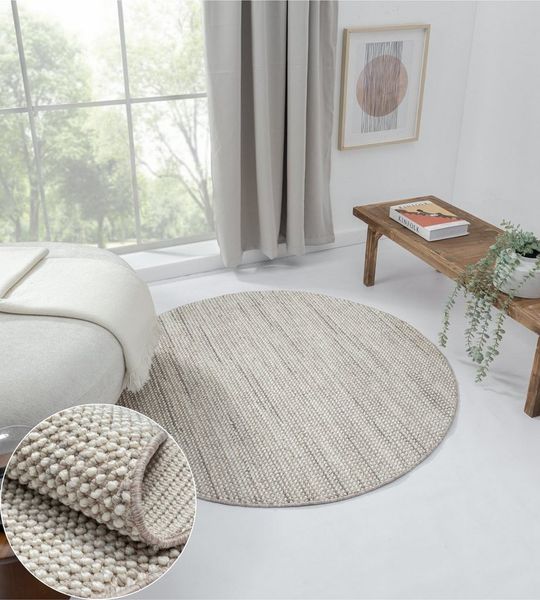 Wohnando Teppich MY-RUG Divya Sisal-Optik 120x120cm, rund, Höhe: 12 mm, Uni Farben, meliert, auch in rechteckig erhältlich