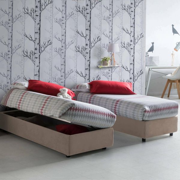 Talamo Italia - Einzelbett Melissa, Bettkasten mit Stoffbezug, 100 % Made in Italy, seitliche Öffnung, geeignet für Matratze 80x190 cm, Taupe