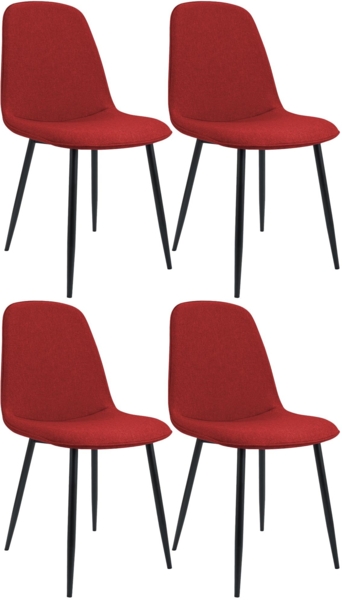 CLP 4er Set Esszimmerstuhl Maryam gepolstert mit Rückenlehne,rot Stoff