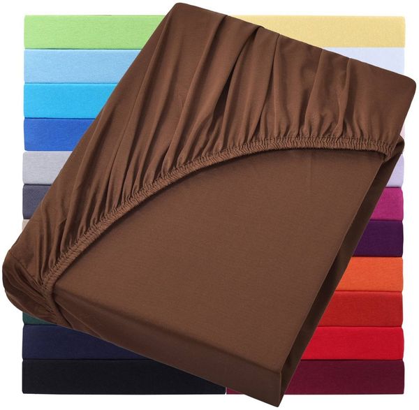NatureMark Spannbettlaken Jersey Basic Spannbetttuch, 100% Baumwolle, Gummizug: rundum, (1 Stück), in vielen Größen und Farben, bis 25cm Steghöhe, 120x200cm, Braun