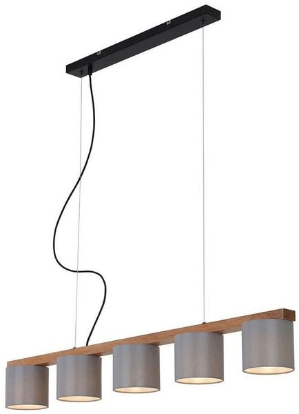 Briloner Leuchten LED Pendelleuchte 4075-054, ohne Leuchtmittel, 2700K - Extra-Warmweiß, Pendellampe, Stoffschirm, höhenverstellbar, grau, aus Metall und Holz