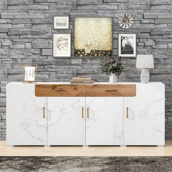 REDOM Sideboard Kommt mit 4 Türen und 2 Schubladen, viel Platz und leicht zu reinigen (208 x 39.5 x 80 cm, stabil und pflegeleicht), modernes Design