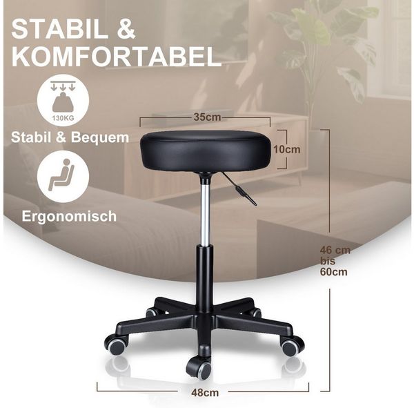 Zedelmaier Hocker Drehhocker Bürohocker Barhocker Arbeitshocker Polsterung, 44-58cm Höhenverstellbarer, 360°drehbar mit 5 Rollen