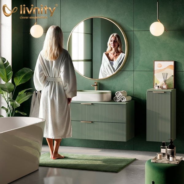 Livinity® Badezimmerspiegelschrank Timavo, Weiß/Artisan-Eiche, 60x67 cm mit Regal Bild 3