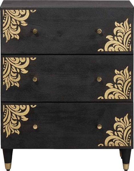 Sideboard, Kommode Schwarz 60 x 33 x 75 cm Massivholz Mango j2576p