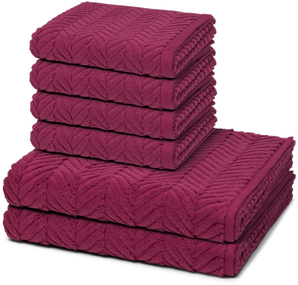 Ross Sensual Skin Zopf 6 tlg. Frottier-Set - 4 X Handtuch (50 X 100cm), 2 X Duschtuch (75 X 140cm) - 500 g/m2 - Fuchsia