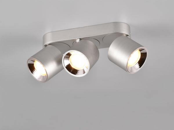 LED Deckenstrahler Silber 3 Spots schwenkbar dimmbar, Breite 27cm
