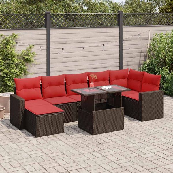vidaXL 8-tlg. Garten-Sofagarnitur mit Kissen Braun Poly Rattan Akazie 3326365