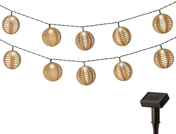 Lumineo LED-Girlande, LED Solar Lichterkette Outdoor Lampion Kugeln Plastik 2,7m Warmweiß