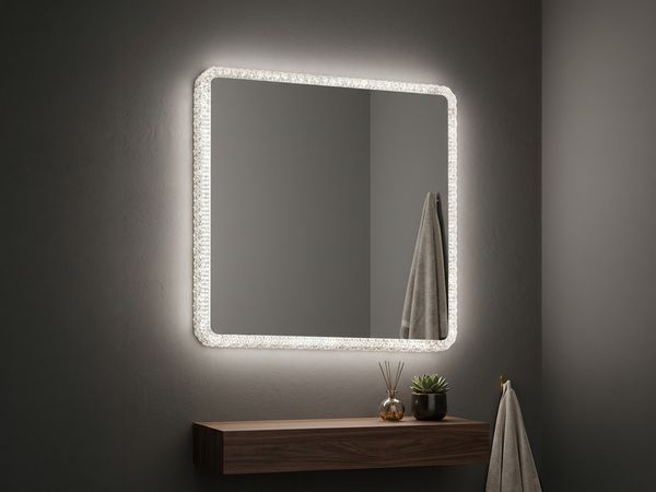 LED Wandleuchte MIRROR Badspiegel mit Beleuchtung Glasschirm Großes Quadrat 55cm
