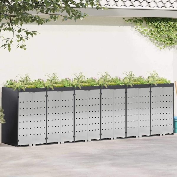 vidaXL Wagenmüllbehälter für 6 Behälter Stahl Anthrazit 3394787