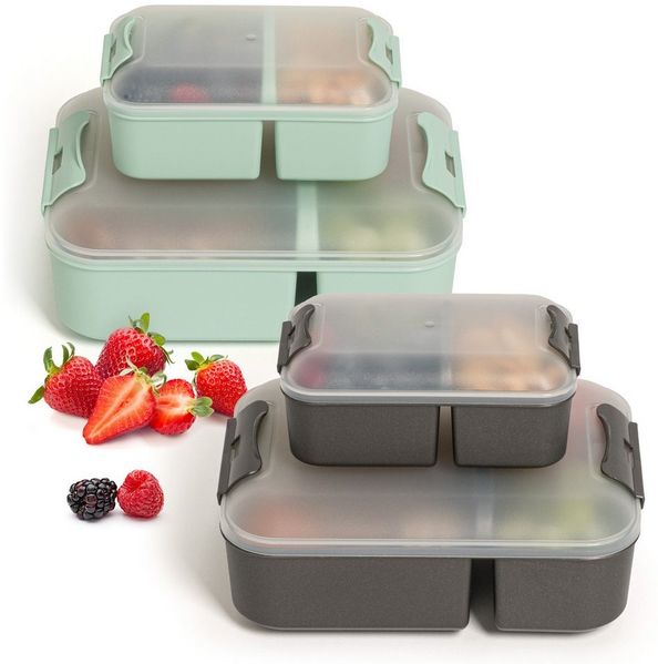 Hausfelder Lunchbox Brotdose 4er Set, 2x groß, 2 x klein, Anthrazit/Hellgrün, Kunststoff, (4er Set, 4-tlg), spülmaschinengeeignet, langlebig, bruchfest, BPA-frei