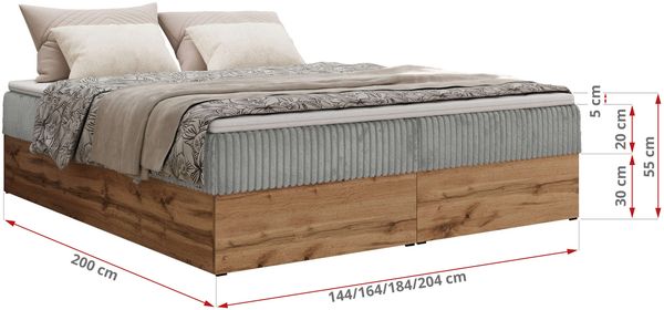 Polsterbett mit Bettkasten, Boxspringbett ohne Kopfteil WOOD ZERO, 7-Zonen Multipocket-Matratze und Topper, modernes Bett für Schlafzimmer - Hellgrau Cordstoff - 160 x 200 cm - H3 Bild 6