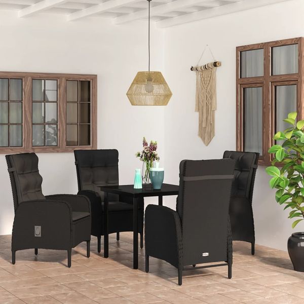 vidaXL 5-tlg. Garten-Essgruppe mit Kissen Schwarz 3099354