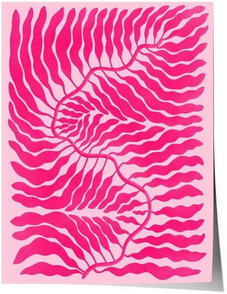 Palmenblatt Pink Abstrakt Poster · Organische Linien im Modernen Minimal Stil · Print ohne Rahmen - 20x25cm