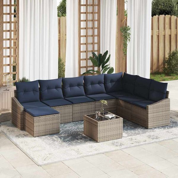 vidaXL Gartensofa-set mit Kissen 8 pcs Grau und Marineblau Poly-Rattan 3355524