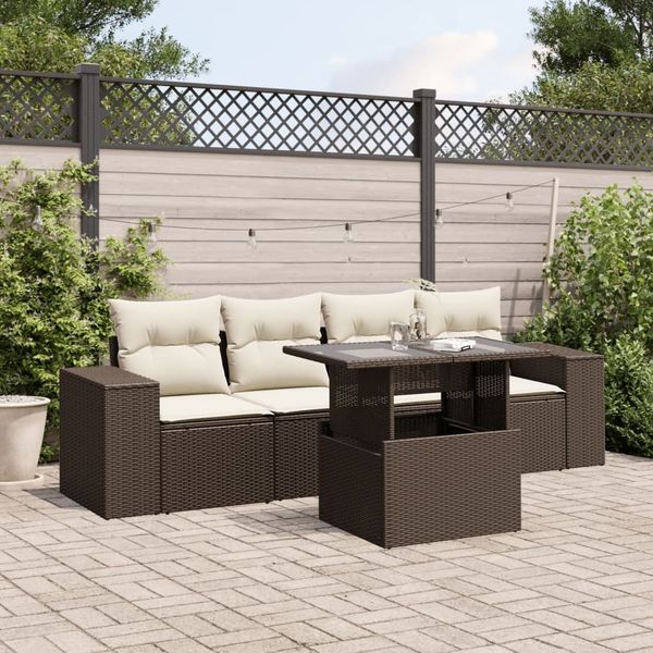 vidaXL 5-tlg. Garten-Sofagarnitur mit Kissen Braun Poly Rattan 3268993