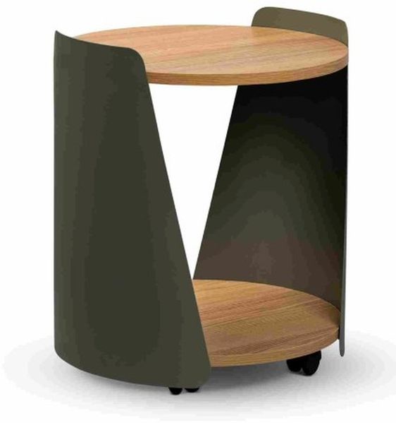 Beistelltisch >Sandro 2< mit Ablage, in Eiche Dekor, Metall grün + MDF - 48x40cm (HxD)