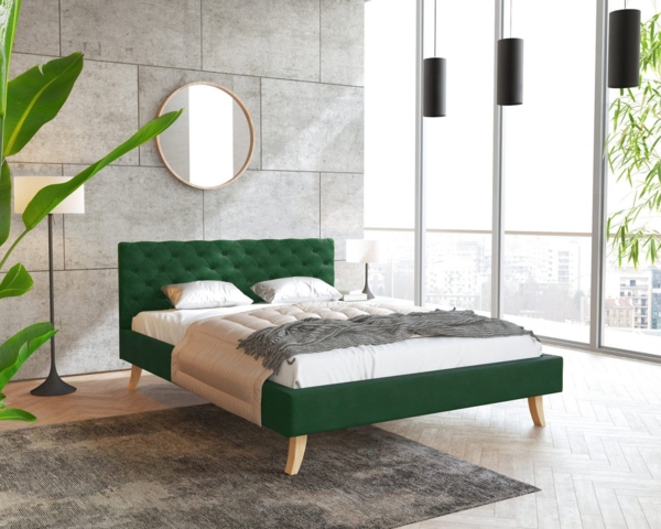 FDM Polsterbett Kalifornia Bettrahmen 120x200, 140x200, 160x200, 180x200cm (MADE IN EU - mit hochwertigem Velours Bezug, Bettrahmen, Bett, Optional mit Matratze bestellbar, mit großen gepolsterten Kopfteil aus hochwertigem Veloursstoff), Holzrahmen mit... Bild 2